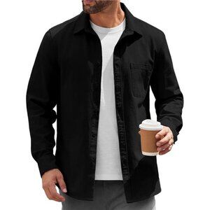 Mens Lightweight Shirt Jacket Button Down Casual Shacket Overshirt Long Sleeve